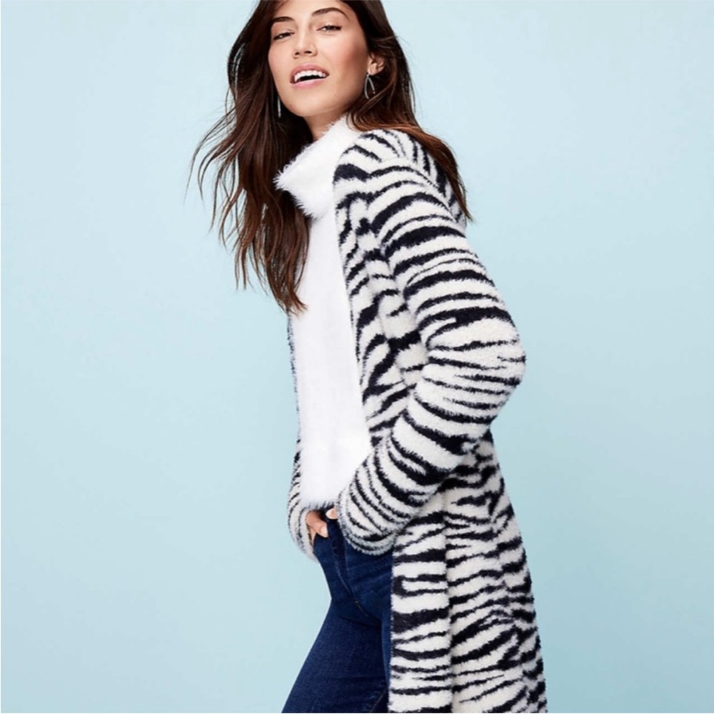 LOFT Zebra Stripe Fuzzy Open Cardigan